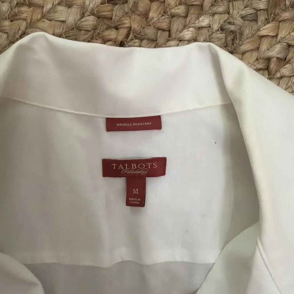 Talbots Non-Iron Sleeveless White Blouse Button Front Career Capsule Sz 14 - Picture 3 of 7